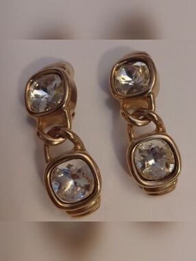 VINTAGE GIVCHENY- Gold-Tone Drop Earrings with Clear Crystal Stones